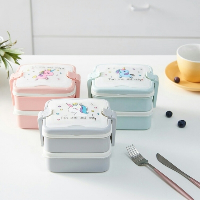 J06-6301pp Double Deck Compartment Lunch Box Portable Student Bento Box Lunch Box Office Tableware Set
