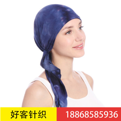 new European-American curved tie-dye flowered cloth cap Muslim baotou cap cotton double-sided printed cover cap