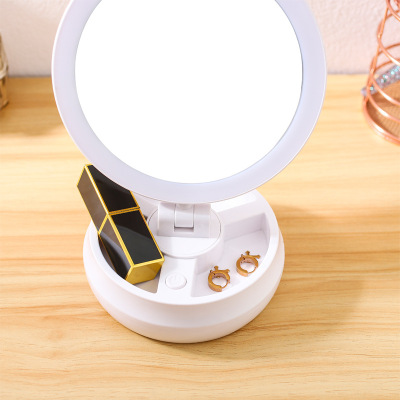 Makeup Mirror with Light Led Ten Times Magnification Double-Sided Desktop Foldable Usb Dc Power Direct Plug Dry Battery Dual-Use