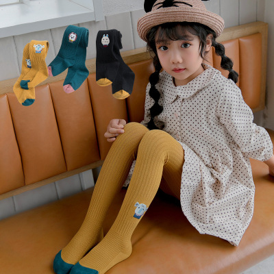 Spring and Autumn 2020 new children's pantyhose knitted girl's socks cartoon embroidered baby leggings manufacturer wholesale
