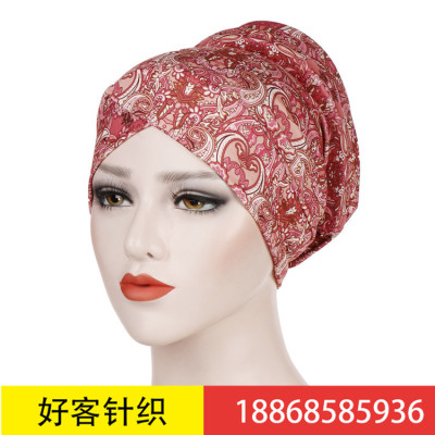 Cashew flower printed sponge turban cap Muslim chemo sponge dish flower turban cap