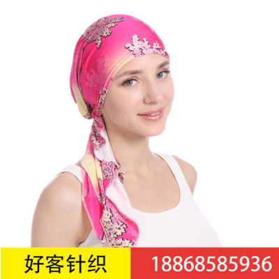 Amazon's new European and American printed arcuate cloth hat Muslim baotou hat milk-silk pull-over cap