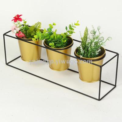 Creative simple iron frame ceramic flower pot INS green plant iron flower stand