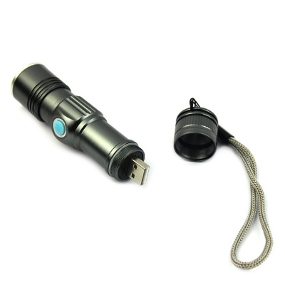 USB Flashlight LED Aluminum Alloy Power Torch Multi-Function USB Rechargeable Flashlight