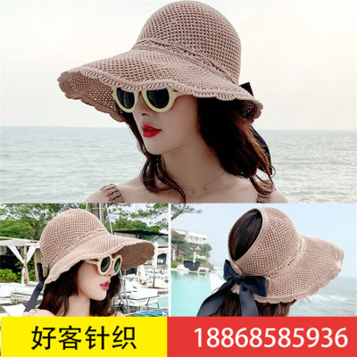 Knit empty hat Ladies large brimmed bow hat Sun hat summer beach vacation sun hat straw hat