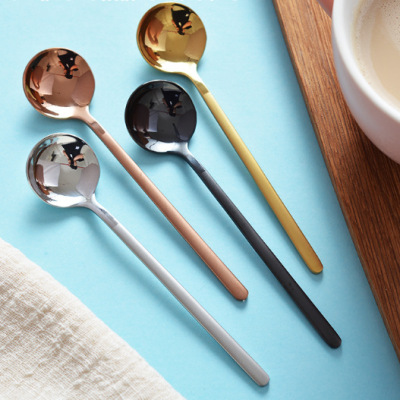 304 Stainless Steel Spoon Dessert Stirring Coffee Small round Spoon Gift Set Tableware Golden Spoon Small Spoon