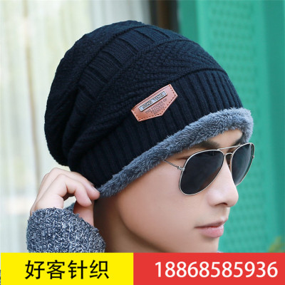 Hot style foreign trade label woolen cap _ add pile knit cap outdoor ski warm cover cap