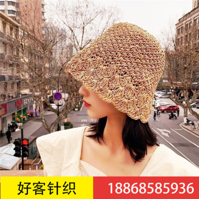 Summer sun block hat bucket small fresh fisherman Hat lady new sunshade hat hollow hook flower straw hat