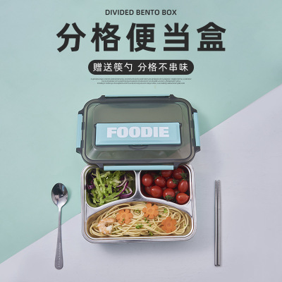 Stainless Steel Lunch Box Divided Lunch Box Anti-Scald Microwave Oven with Tableware Lunch Box Insulated Bento Box for Adult Students