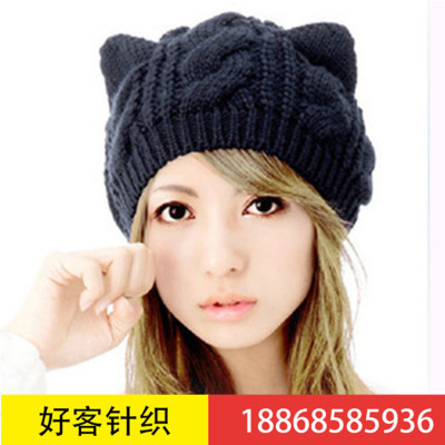 Foreign trade Autumn and winter wool beret lady maxi wool hat cat ear hat warm knit hat