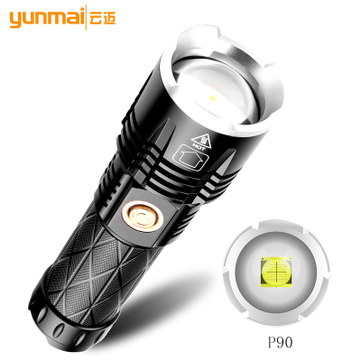 Cross-Border New Xhp90 Flashlight Type-c Charging Retractable Zoom Input and Output Multi-Function Torch