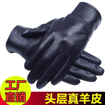 (in Stock) Genuine Leather Gloves Men's and Women's Winter Riding Fleece-Lined Warm Motorcycle Genuine Leather Gloves (Can Be Customized)