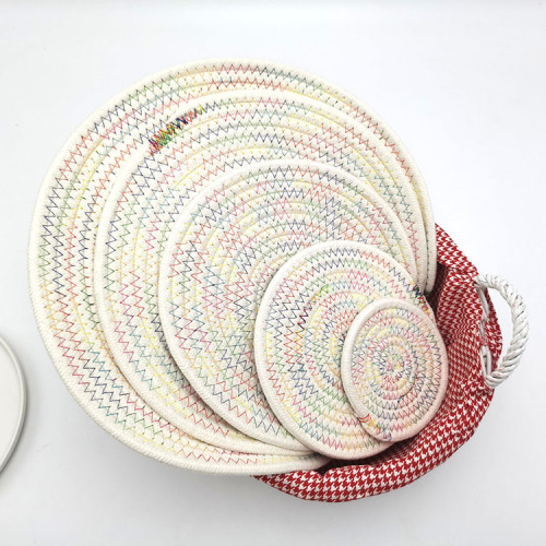 amazon hot sale cotton string placemat colorful placemat heat proof mat cotton thread placemat non-slip table mat coaster creative coasters