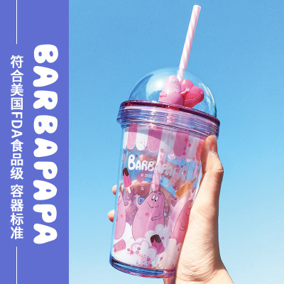 Abarbapapa Plastic Double-Layer Straw Cup Creative Gift Cute Handy Cup Children's Water Cup 2020 Hot