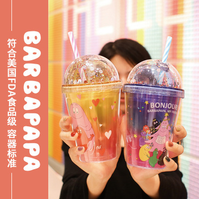 water botterABarbapapa children's cup web celebrity creative gift cup double plastic straw cup for children