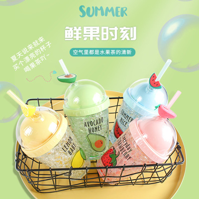 A Creative Fruit Ice Cup Plastic Cup for Children Children's Straw Cup Customized Water Cup Promotional Gifts