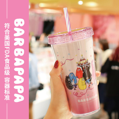 ABarbapapa straw Cups creative personalized fashion Children's plastic water cups creative gifts readily lovely cups