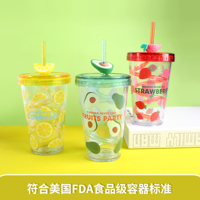 water botterA Summer rotary straw cup children's plastic water cup gift cup customized creative summer disposable cups
