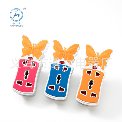 Foreign trade European standard two-foot butterfly converter ground plug five hole with indicator light source