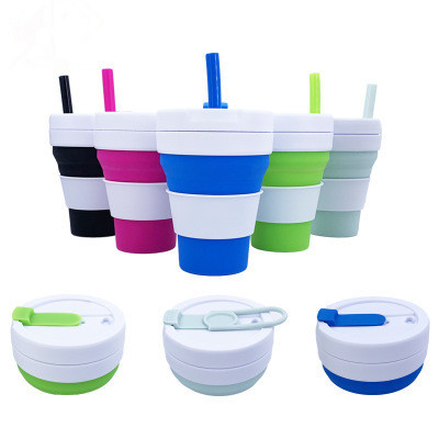 Silicone coffee folding cup travel portable folding water cup creative telescopic pocket cup 355LM
