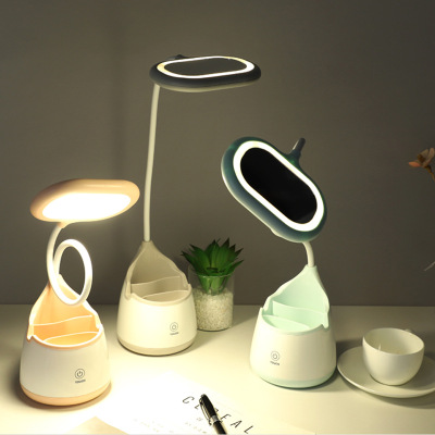 Creative Water Drop Pen Holder Touch Table Lamp Desktop with Mirror Beauty Light Touch Adjustable USB Charging Small Night Lamp