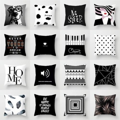 2021 New Nordic Black and White Style Printed Pillow Welcome Graphic Customization