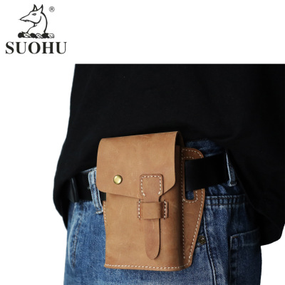 Suohu new crazy horse leather retro men outdoor sports mobile phone Fanny pack leather custom fashion belt Fanny pack