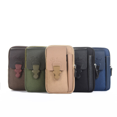 Outdoor sports elderly purse canvas wearing leather belt large screen mobile phone bag card bag sports business purse wholesale