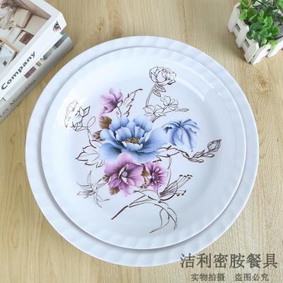 Simple round Colorful Printing Pattern Restaurant Kitchen Fish Dish Plate Environmentally Friendly Simple Multicolor Household Plate