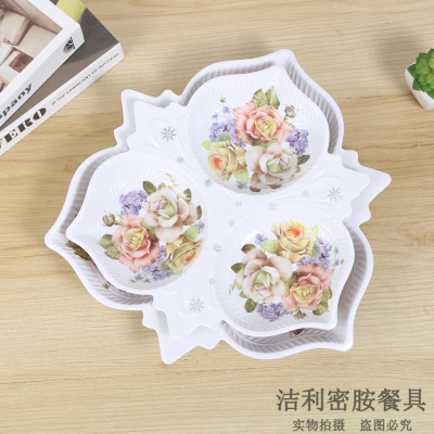 Multi-Specification 3-Compartment Design Home Dining Room/Living Room Tea Table Melamine Fruit Plate Dim Sum Plate Factory Direct Sales
