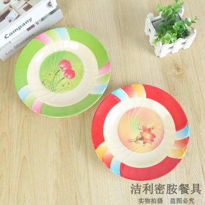 Colorful Color Matching round Melamine Dish Simple Water Cup Storage Tray Tea Tray Fruit Plate European Cake Tray and Dinner Plate