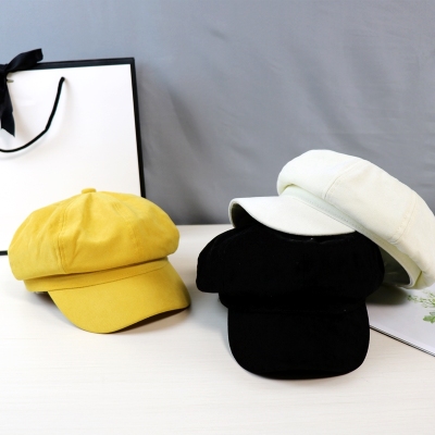 Lady's hat pure color octagonal hat simple short brim painter hat student youth spring autumn Beret Korean version trend