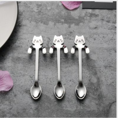 Stainless Steel Cat Spoon 304 Stirring Spoon Cute Cartoon Kitten Handle Coffee Spoon