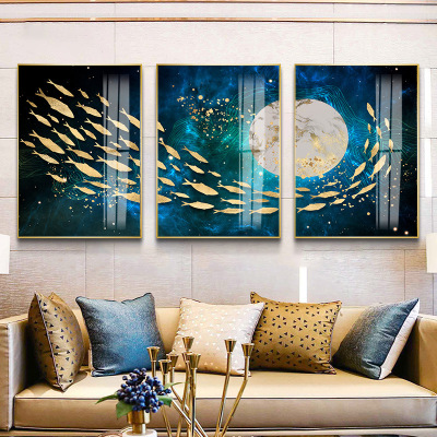 Crystal Porcelain Painting Living Room Decorative Painting Sofa Background Wall Three-Piece Painting Nordic Style Modern Simple and Light Luxury High-End Hanging Painting