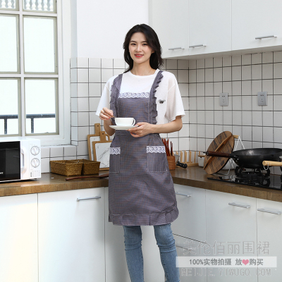 Cute Thin Apron Korean Style Kitchen Japanese Household Kitchen Restaurant Oil-Proof Anti-Fouling Fashion Pocket Overalls