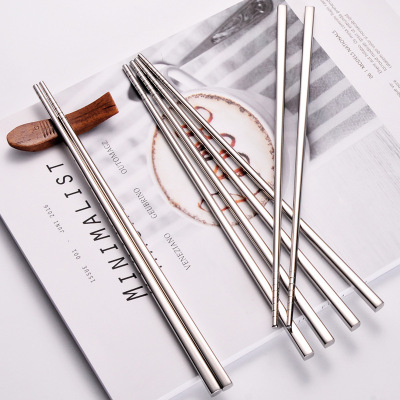 Factory Direct Sales 304 Stainless Steel Upper and Lower round 8cm Hollow Chopsticks Non-Slip Heatproof Metal Korean Chopsticks Wholesale