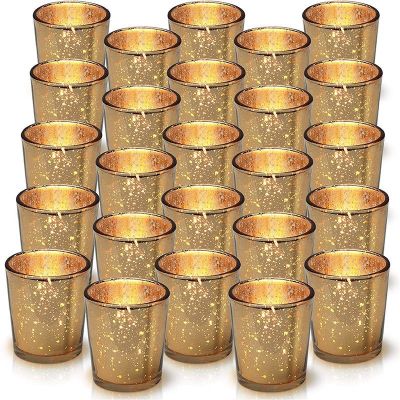 Amazon sells rose gold electroplated candle cups as a 25-piece set of decorative candlesticks for wedding restaurants