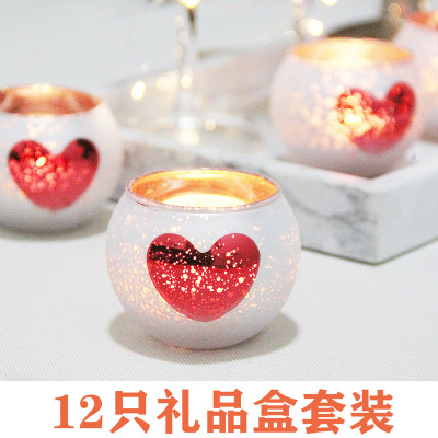 Amazon sells romantic candlelit dinner bar decor pieces with white bottoms, red hearts, round balls, candlesticks and candlesticks