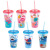 Manufacturers direct double plastic straw cups 16OZ flat lid straw cups 450ml luminous double straw cups