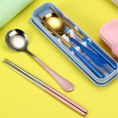 Internet Celebrity Stainless Steel Spoon Chopsticks Portable Tableware Creative Korean Small round Spoon Activity Gift Set