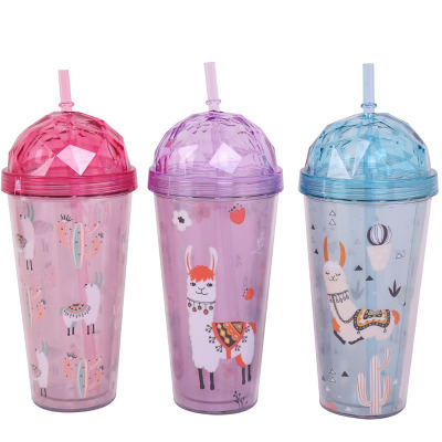 Manufacturers direct customized LOGO new diamond lid double layer straw cup advertising promotion creative gift cup