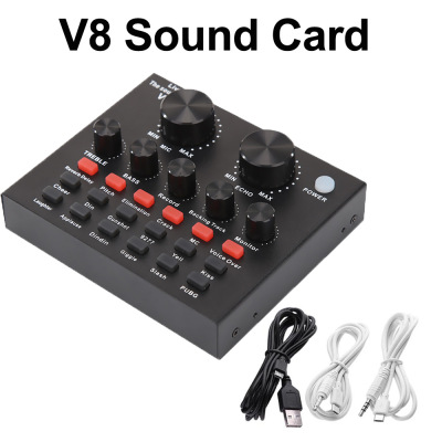 English Version V8 Sound Card Suit Dual Mobile Phone Computer General for Live Streaming Sound Card Anchor WeSing Soundcard