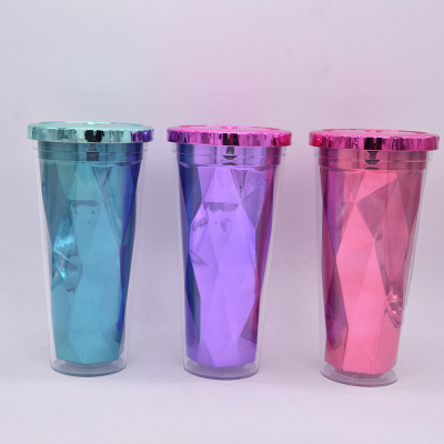 Double plastic diamond sippy cups adult irregular plastic coffee cups drink sippy cups water cups