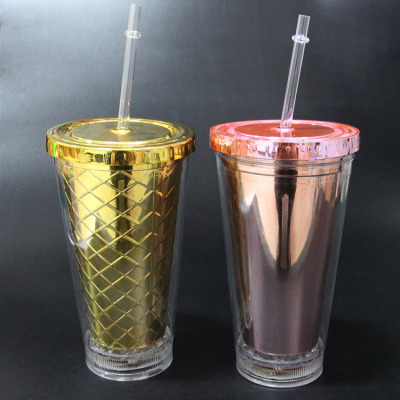 Diamond-shaped straw cups, plated with 16OZ/24OZ liner, plated with plastic cups