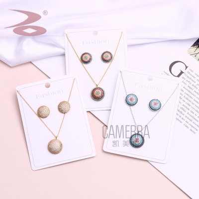 Card Fixed Packaging Colorful Zircon wei xiang Circular Decorative Pendant Necklace with Decorative Pendant Design Earrings