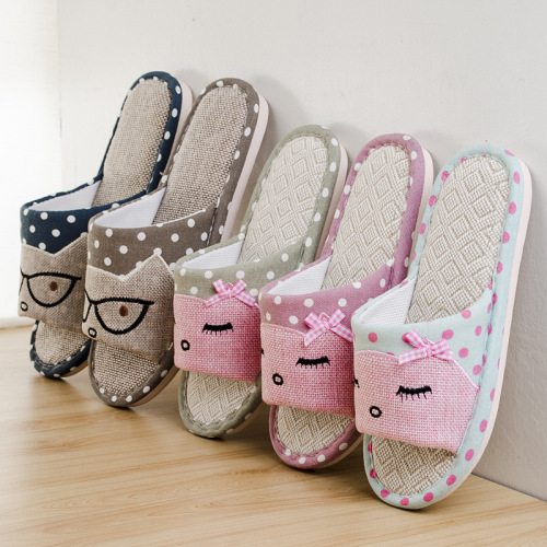 linen slippers women‘s thick bottom spring and summer indoor home floor slippers home confinement shoes non-slip home cotton slippers