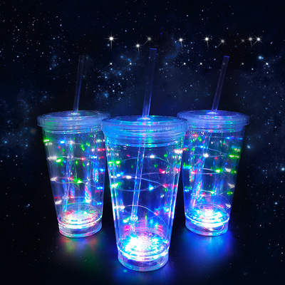New lamp string straw lighting cup double straw juice cup bar atmosphere double straw cup customizable LOGO