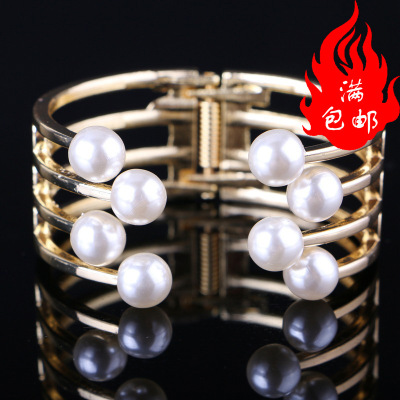 Boutique European and American Exaggerated Metal Eight Pearl Bracelet Exaggerated Temperamental Bracelet Metal Bracelet Opening