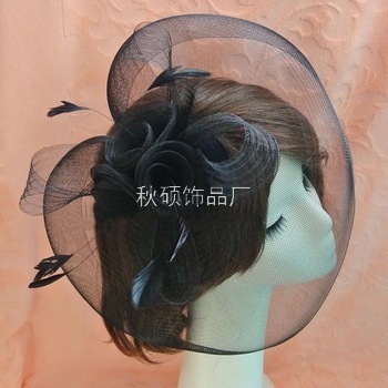 European and American gauze feather head floral ornament Bride stage performance hairpin veil small top hat [164]