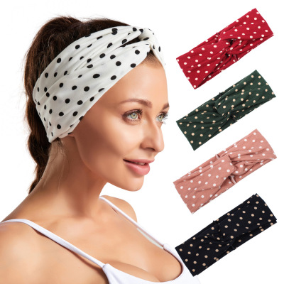 Korean Style All-match Lady Temperament Cross Style Hair Band Plain Polka Dot Simple Fashion & Sports Headband Multi-Colored Options